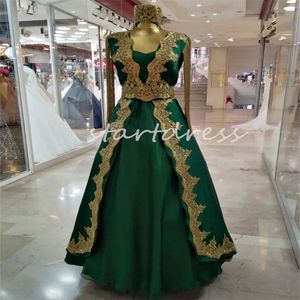 Traditionell turkisk grön bröllopsklänning 2024 med gyllene spetsar en linje golvlängd muslimska brudklänningar med tofs vintage pakistanska muslimah marockansk brudklänning