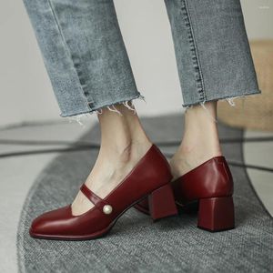Elbise Ayakkabı Blok Topuklu Kadınlar İçin Topuklu Pompalar 2024 Seksi Sandalet Ayakkabı Kare Toe Mary Jane Chunky Son Straps Crossdressers Bej Afrika