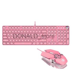 Keyboards 2 in 1 Girly Kawaii Keyboard Mouse Sets 104 Keys Mechanical Gaming Keyboard with Green Shaft Wired USB 3200DPI Mice Pink Combos J240117