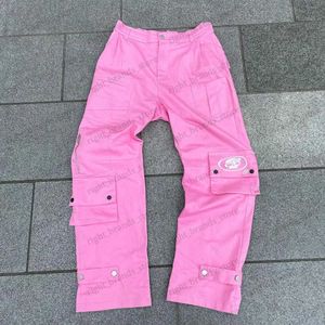 Herrbyxor harajuku streetwear flera fickor bred ben raka byxor kvinnor lös jeans y2k svart retro bokstavstryck lastbyxor t240117