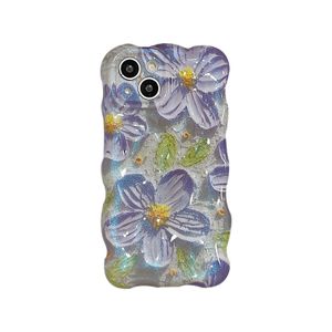 Obudowy telefonu komórkowego Fioletowe malarstwo olejne kwiat odpowiedni dla Apple 14pro Max Cose Case Nowy iPhone 15 Premium 1213 Women HTV7