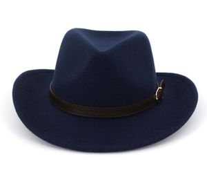 2019 Western Cowboy Hat Wool poczuł szerokie czapki Fedora z klamrą z paskiem mężczyzn Kobiet karnawałowy Trilby Hat Sombrero8095090
