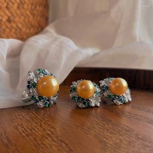 Brincos de luxo grosso Dold Pearl Ring Golden Natural Deep Sea Shell Ear Studs