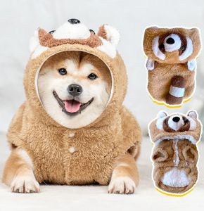 Raccoon Halloween Costumes For Small Large Dogs Akita Golden Retriever Winter Warm Pet Hoodie Outfit Apparel Cat Suit XS To 7XL 240117