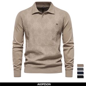 Autumn Cotton Polo Neck Sweaters For Men High Quality Pullover stickad tröja Men England Style Casual Social Pull Men 240117