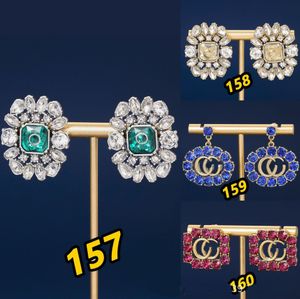 Retro kolorowe kryształowe perłowe podwójne litery kolczyki mosiężne złoto srebrne srebrne kobiety uszy uszy obręcze projektant biżuterii gr001