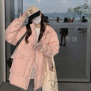 Women's Trench Coats Pink Sweet Parkas Women Winter Hooded Thicken Long Sleeve Students Adjustable Lovely Cotton Jackets Simple Warm Pockets