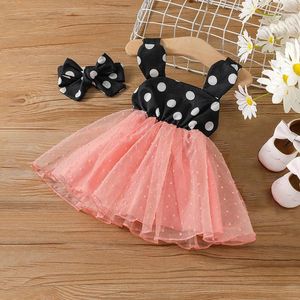 Mädchen Kleider Geboren Baby Mädchen Kleid Kleidung Prinzessin Kleinkind Kinder Punkte Drucken Strap Mesh Tüll Stirnband Geburtstag Party