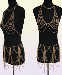 Charm Women Body Chain Dress Chainmail Wrap Necklace Harness Chain Bra Fashion Women Dress Wear Body Jewelry T2005076650165