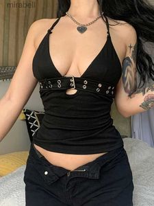 Camicette da donna Camicie y2k Fasciatura Crop Top Nero Backless Top Lace Up Cute Party Beach Felpe estive Donna Retro Basic Mini Vest Punk YQ240117