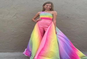 Pembe Ombre Kız Pageant Elbiseleri 2022 Düzenli Tafta Romper Küçük Çocuklar Doğum Günü Kolsuz Olanlar Ayak Partisi Giyim Gowns In3922770