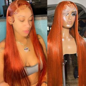 HD Lace Frontal Wigs Orange Straight 13x6 Preplucked Lace Front Human Hair Wigs Ginger Colored Brazilian Straight Human Hair Wig