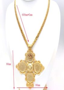 Big Coin wisiorek Etiopski 24K Gold Rubin Cuban Cuban podwójny łańcuch solidny ciężki naszyjnik biżuteria Afryka Habesha Erytrea9986366