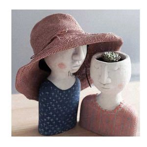 VASES HUMAN HEAD ART-ARTS VASE-RESIN POT-パーソナライズされた植木鉢ハンドメイドの女性フェイスプランターフラワーアレンジメント家庭装飾YQ240117