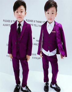 Solid Purple Child Blazer Suit Quality Wedding Flower Boy Dress Baby Clothing Set 4Parts Tie Jacket Vest Pant Kid Formal Suit260p5885598