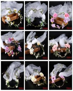 New Arrival Flower Headpiece Wedding Flower Headband With White Veil Wreath Flower Crown Handmade Bride wedding Hair Accessories7808932