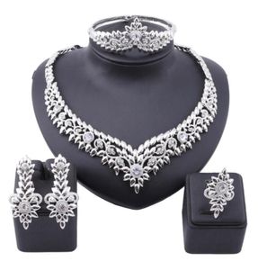 Conjunto de jóias de cristal africano moda conjuntos de jóias indianas festa de casamento nupcial elegante feminino colar pulseira brincos ring2388611