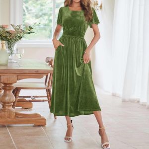 Casual Dresses Crew Neck Short Sleeve Dress Elegant Women Velvet Maxi Loose Fit Wedding Guest Daily Outfit Holidays Vacation