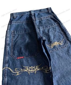 Herren Jeans Koreanische Mode Y2k Street Jeans Hip Hop Muster Gedruckt Hip Hop Baggy Jeans Blaue Hosen Hohe Taille Breite Hosen für Männer und Frauen T240117