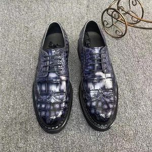 Scarpe eleganti Classiche Autentiche Vera Pelle di Coccodrillo Dipinte a Mano da Uomo Grigie Brogue in Vera Pelle di Alligatore Oxford Stringate da Uomo