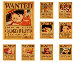 Adesivos de parede One Piece Clássico Anime Poster Vintage Luffy Zoro Wanted Room Decor Art Kraft Paper6400680