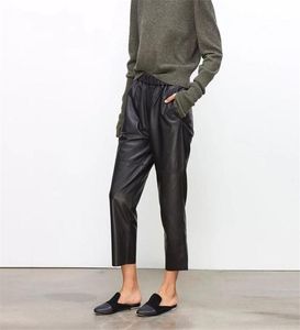 Women Pants Real Leather Tousers High Waist Harem Plus Size Elastic Streetwear 2111186766979