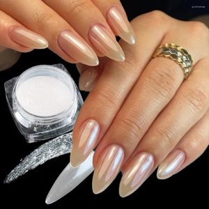 Paznokcie lustro błyszczące szklane chromowane paznokcie opalizowanie bajki pigment aurora pocieranie kurz letnie proszek manicure ślub