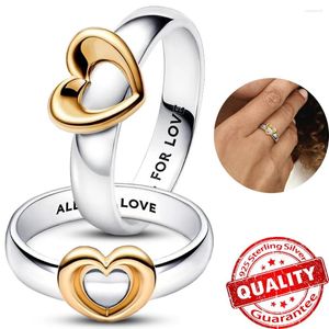 Cluster Rings Luxury Radiant Two-tone Sliding Heart Ring 925 Sterling Silver For Women Wedding Engagement Statement Jewelry Gift