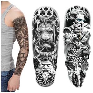 Full Arm Big Flower Mönster Hela vattenöverföring Lion Angel Suit Tattoo Sticker