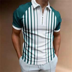 Polo skjorta för män Summer Men's Tops Daily Short Sleeve Striped Golf Plain Clothing Men Skjortor Turn-Down Collar Dragkedjor TEE 240117