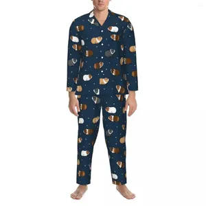 Uomo sonno abbigliamento lavanda ghinea maiale pigiama uomo stampato animale camera romantica primavera a due pezzi set di pattern oversize casual sciolti