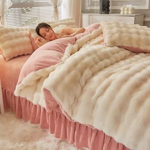 Kış lüks mikrofiber kral yatak seti ev tekstil peluş peluş sıcak yorgan kapağı yatak tabakası yastık kılıfı ile set 4pcs yatak keten seti 240117