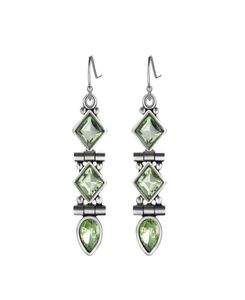 New Green Quartz Long Paragraph Chandelier Earrings LuckyShine Retro Silver Geometric Earrings Wedding Fashion Jewelry for Women8878784