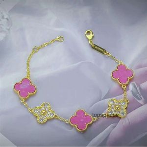 Gioielli firmati Cleef Van Four Leaf Clover Bracciale rigido braccialetto Vanly Clefly Streaming live del nuovo braccialetto Lucky Four Leaf Grass Bracciale con diamanti rosa rosa Fem