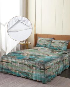 Bettrock, Holzmaserung, Vintage-Spaper-Textur, elastische Tagesdecke mit Kissenbezügen, Matratzenbezug, Bettwäsche-Set, Bettlaken