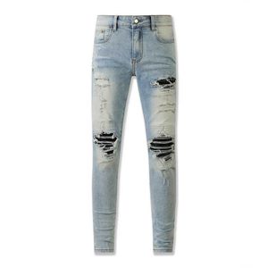 Men's Jeans American Style High Street Mud Yellow Distressed Hole Beggar Patchwork Live Streaming Internet Celebrity Jeans