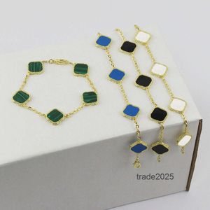 Pulseira de designer Cleef Van Four Leaf Clover Pulseira Van Clover Pulseira 19 Cores Moda Clássico 4Four Leaf Clover Charme Pulseiras Bangle Chain 18K Gold Agate She