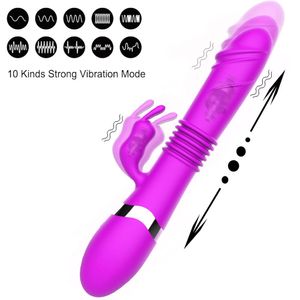 Thrusting Rabbit Vibrator G Spot Clitoral Rechargeable Realistic Silicone Dildo Rose Sex Toys for Women 240117