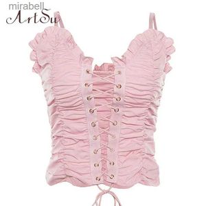 Damenblusen, Hemden, sexy, schwarz, rosa, bauchfreie Tops, Damen, Schnürung, Frühling, Sommer, Spaghettiträger-Top, niedliche Camis, Damen, Party, Clubs, Tops, Camis, Streetwear, YQ240117