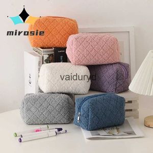 Storage Bags Terry Cloth Makeup Bag Checkered Cosmetic Bag Plush Makeup Pouch Large Capacity Brushes Storage Travel Toiletry Bag Organizervaiduryd