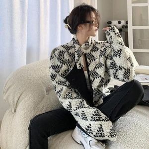 Kvinnors jackor korea houndstooth coat höst vinter cool ins mode parkas kort chic