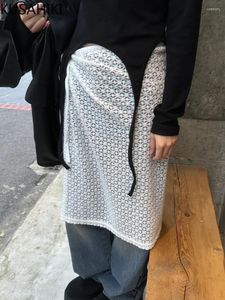 Saias Kusahiki Lace Tie Split Saia Moda Escavada Tiras Em Camadas e Versátil para Mulheres 2024 Primavera Verão Bottoms