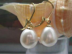 Stud Earrings Authentic HUGE South China Sea White 10-12mm Pearl Pendant 14k Gold