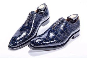 Dress Shoes Quality Genuine Real Crocodile Belly Skin Men Shoe Durable Solid Glossy Business Blue