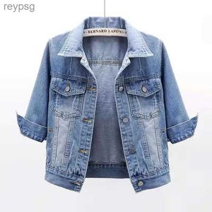 Women's Leather Faux Leather Women Denim Jacket Autumn Tops Spring Pink Color Solid Short Multicolor Feminino Three Quarter Sleeve Jean Jacket Size S-5XL YQ240116