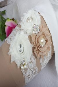 Champagne Bridal Leg Garters Chiffon Handmade Flowers Prom Garter Bridal Wedding Garter Belt 2 Pieces set Lace Rhinestones In Stoc2701659