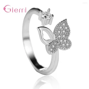 Cluster Rings Temperament Simple 925 Sterling Silver Butterfly Opening Ring For Women Girl Adjustable Cubic Zircon Jewelry Ornament
