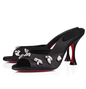 Elegante marca feminina degraqueen mules sandálias sapatos jóias-como strass dedo do pé aberto salto alto deslizamento em sandalias senhora luxo andando EU35-43