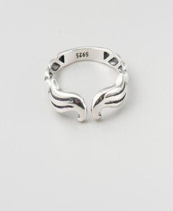 925 Sterling Silver Jewelry Wings Form Retro Silver Plain Silver Open Ring Jewelry5722574