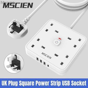 Cabo de alimentação Plug Square Design UK Plug Power Strip 3M Cabo de extensão com portas de carga USB Interruptor de luz LED Soquete de expansão elétrica Tipo-C YQ240117